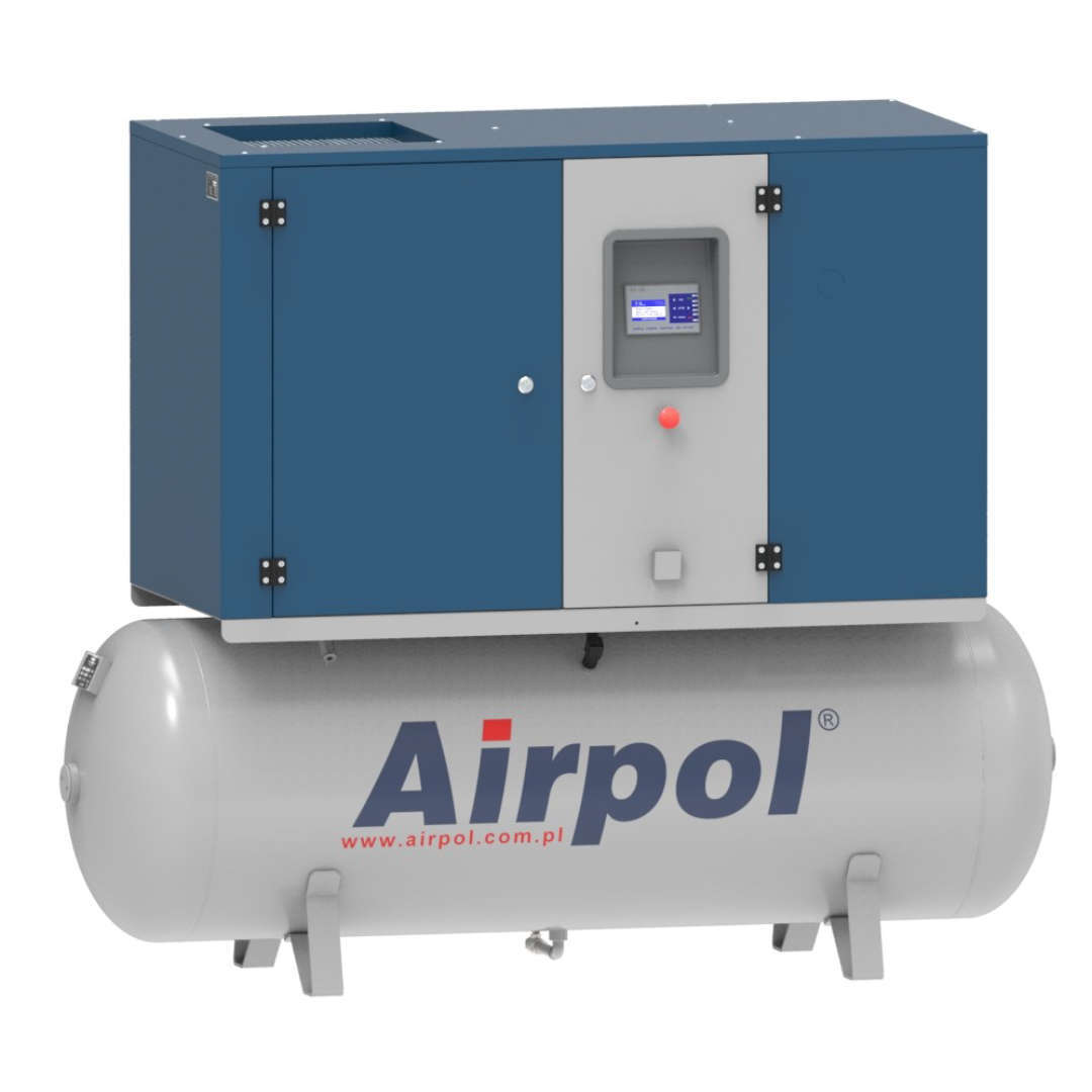 Öleingespritzter Schraubenkompressor auf Tank mit Frequenzumrichter und Trockner – Airpol KTPR5