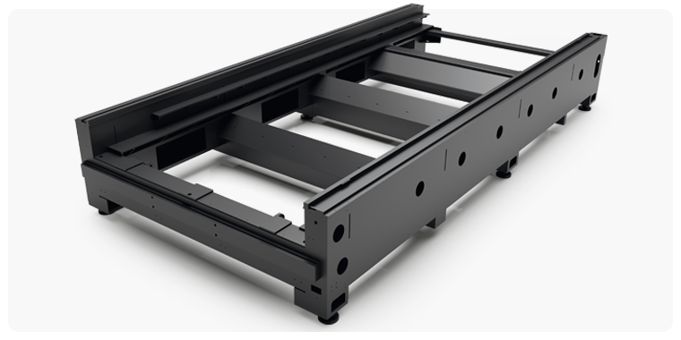 Heavy-duty welded steel machine frame designed to provide high rigidity, vibration damping, and long-term stability for CNC laser cutting systems.