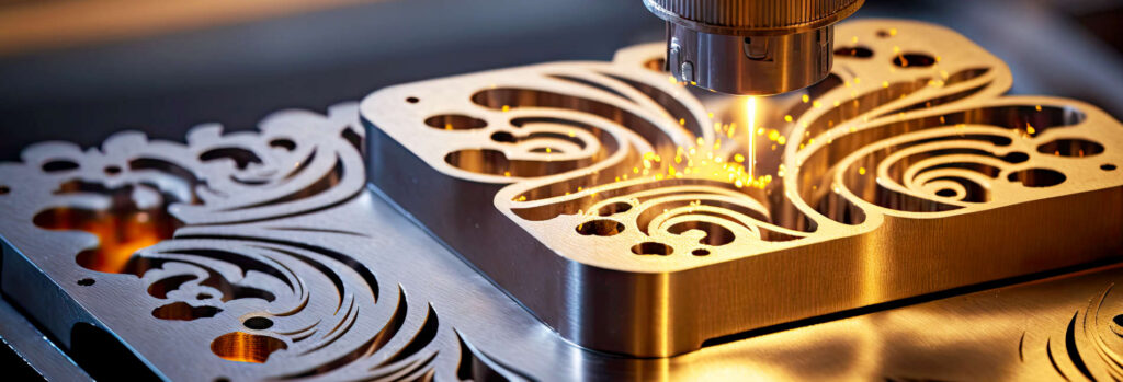 Precision laser cutting of intricate metal components during high-accuracy CNC machining.